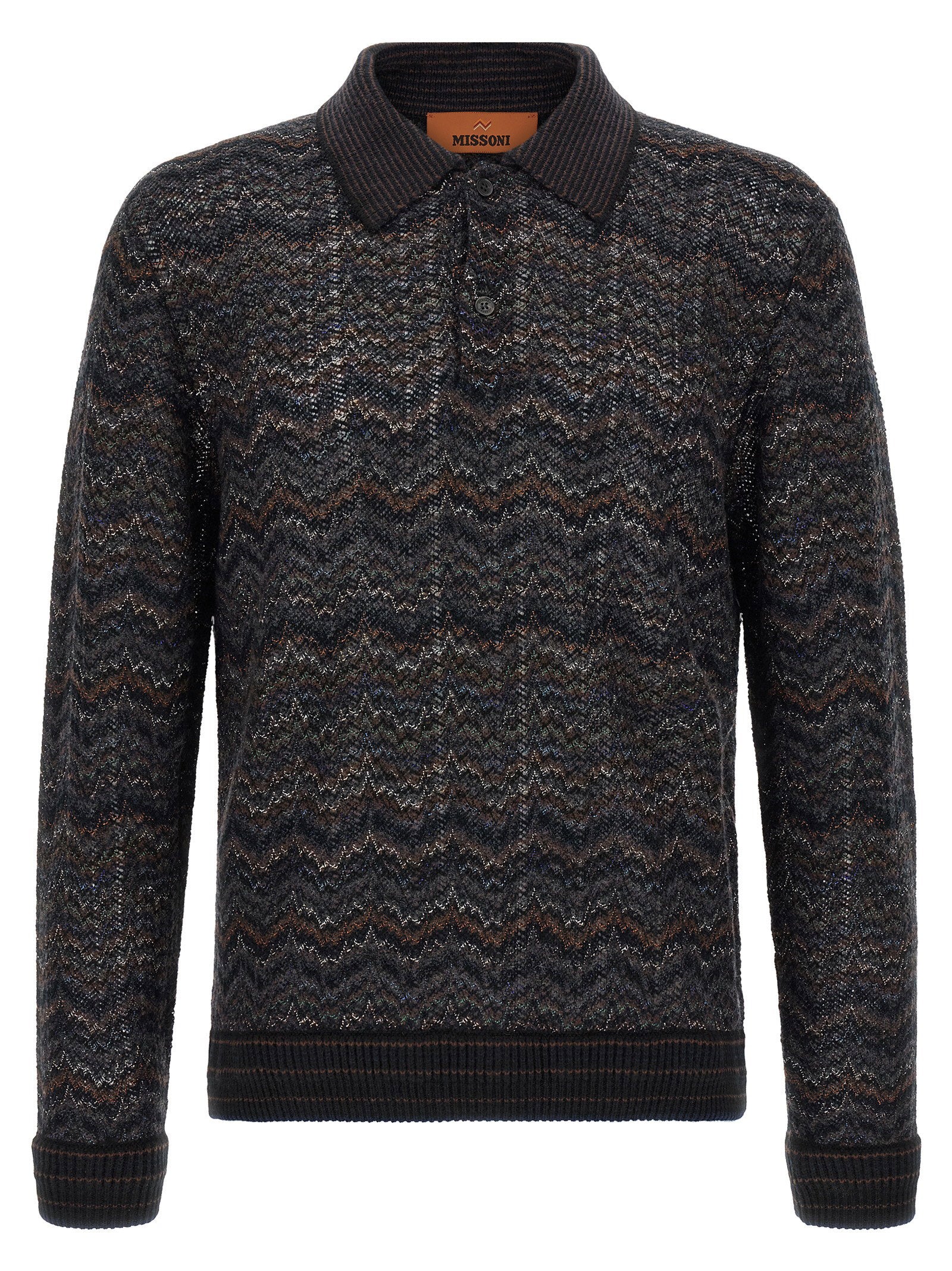 Zigzag-Knit Cashmere Blend Polo — Black