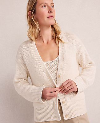 Ann Taylor Haven Well Within Cotton Linen Plaited V-Neck Cardigan