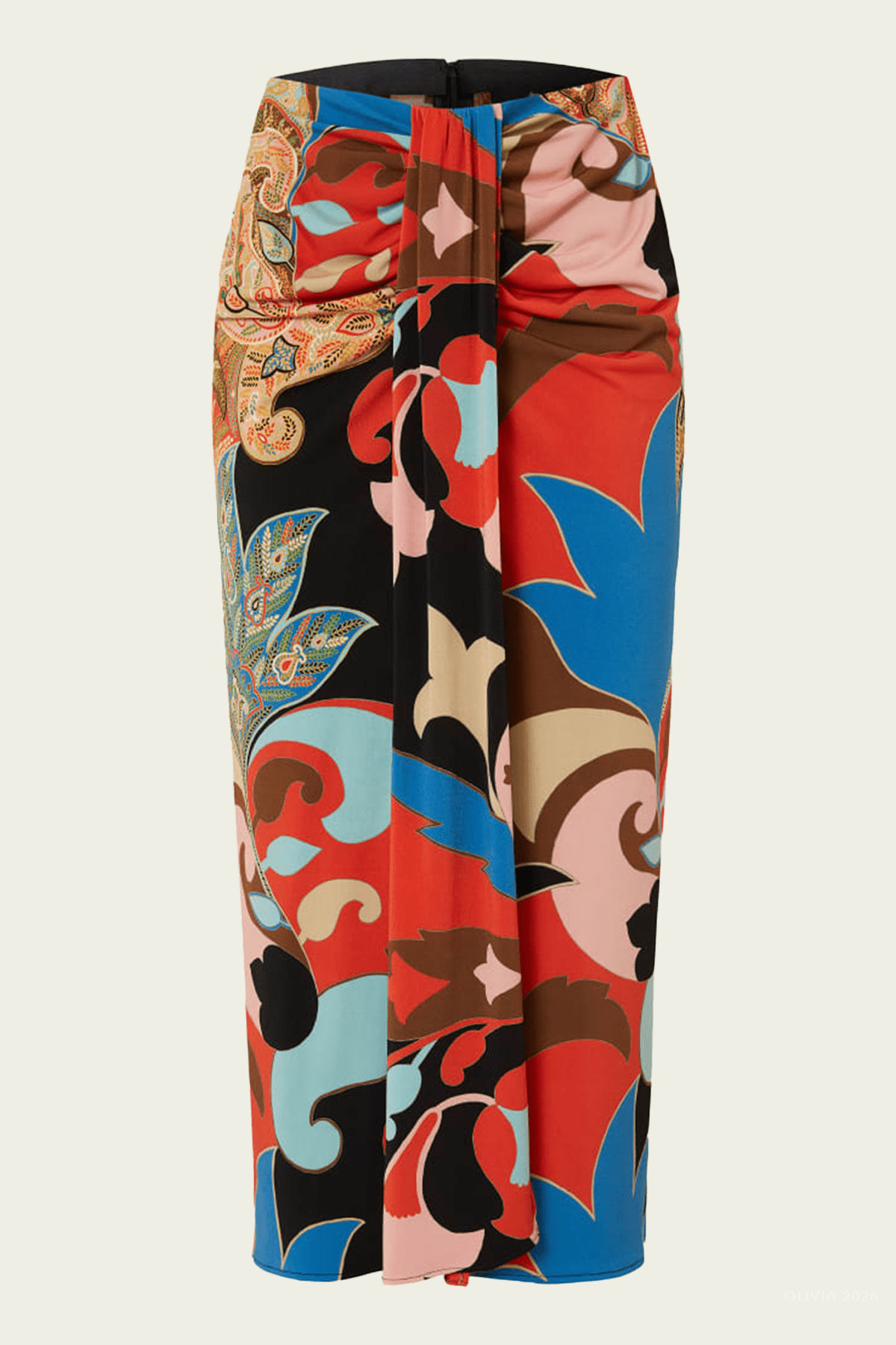 Paisley-Print Knot Midi Skirt in Multicolor
