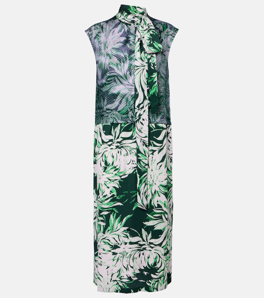 Printed tie-neck midi dress