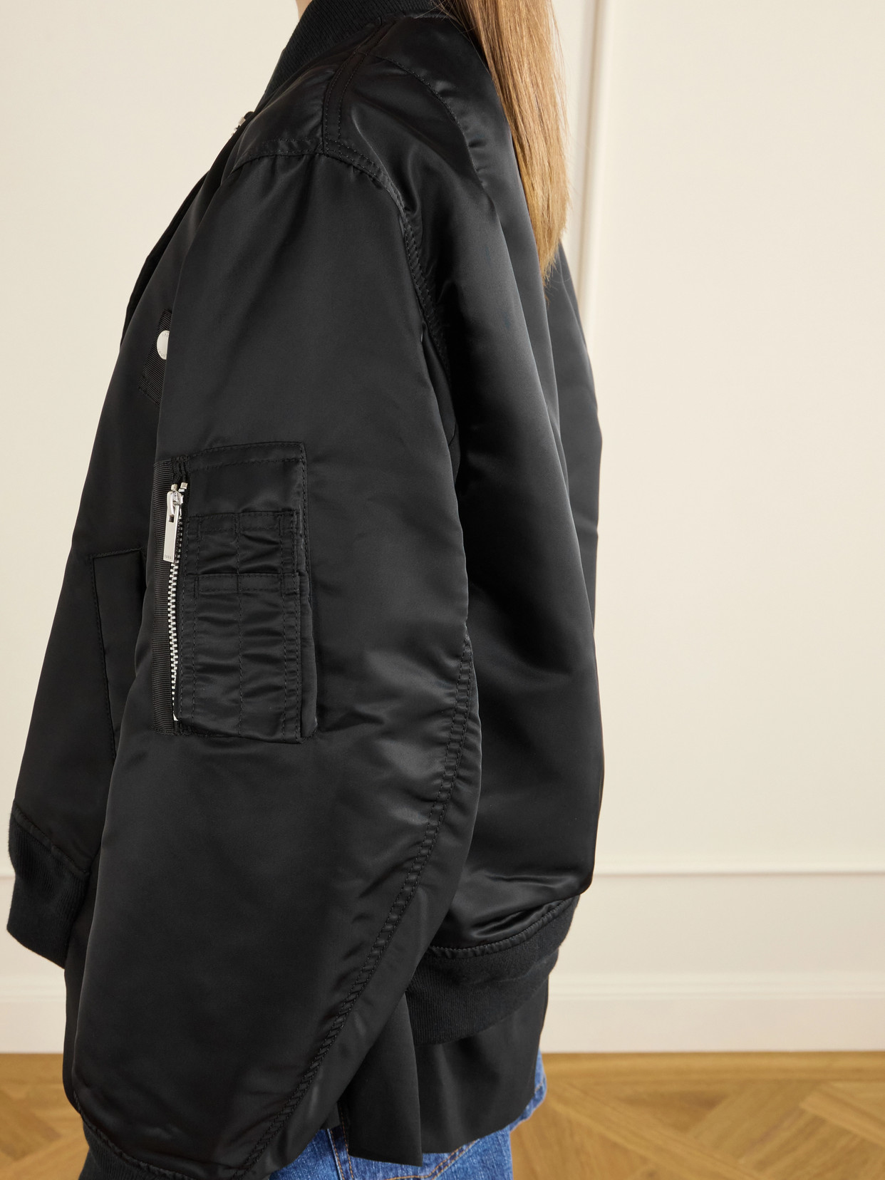 Padded Twill Bomber Jacket - Black