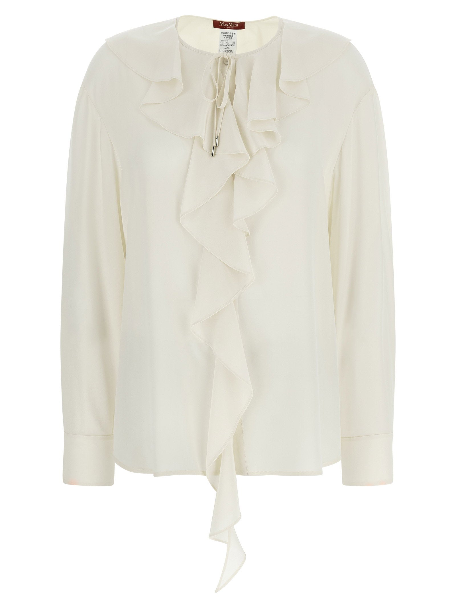 Ruffled Silk Crêpe de Chine Blouse — White