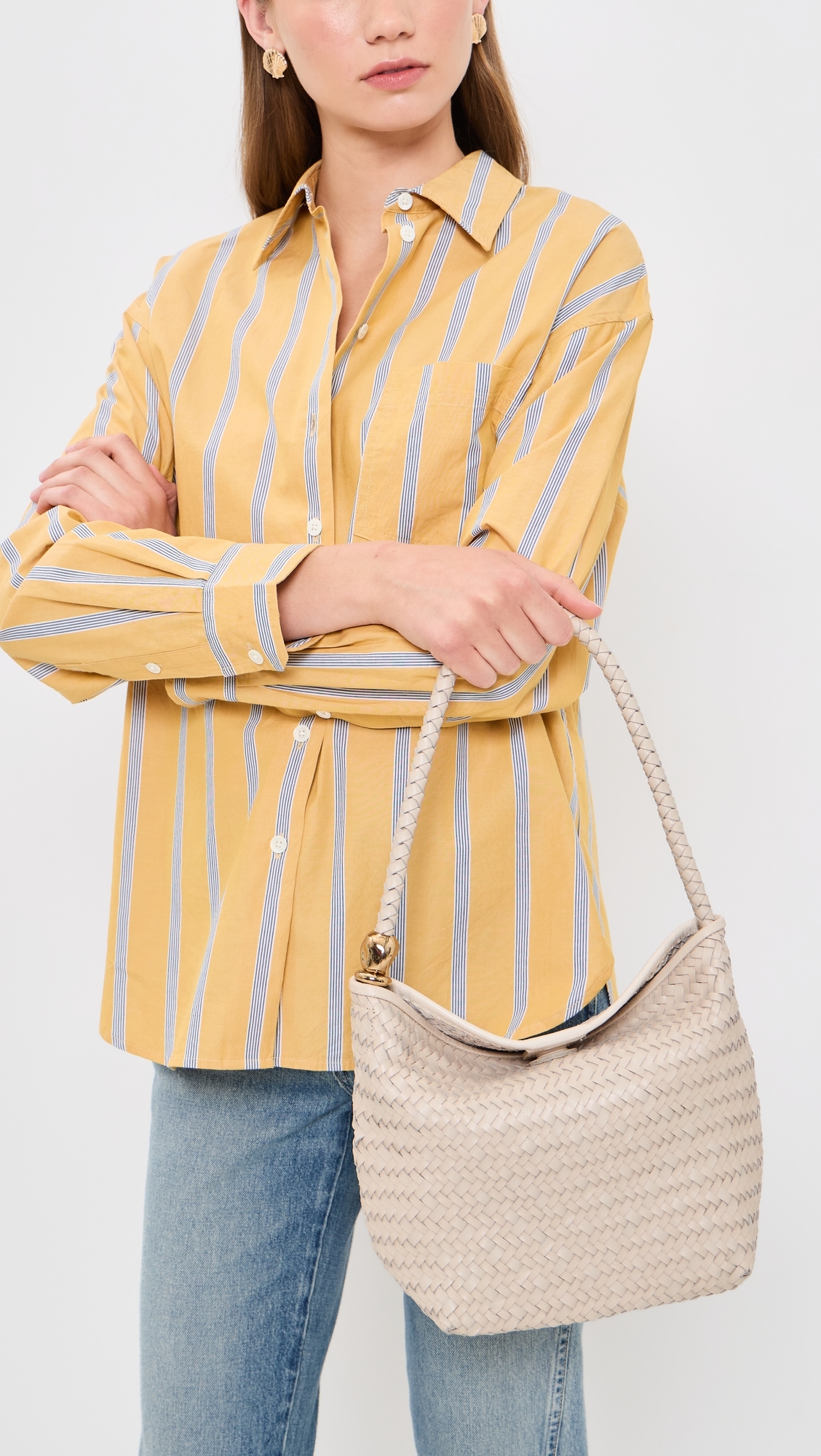 Handwoven Shoulder Bag with Beads Vintage Muslin One Size