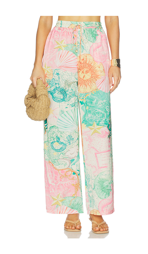Kulani Kinis Draw String Resort Wide Leg Pant in Green. S. Also in