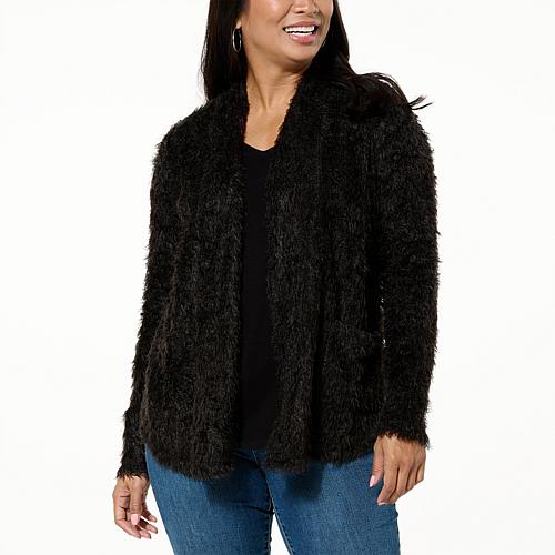 Colleen Lopez Open-Front Eyelash Cardigan - Black