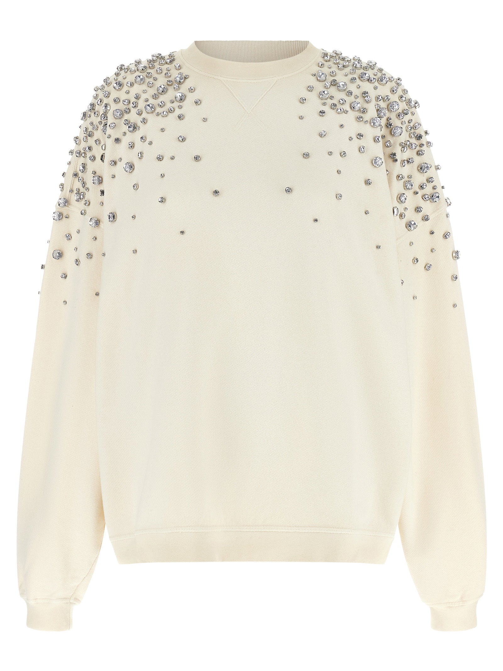 Crystal-Embellished Cotton Sweatshirt — Cream