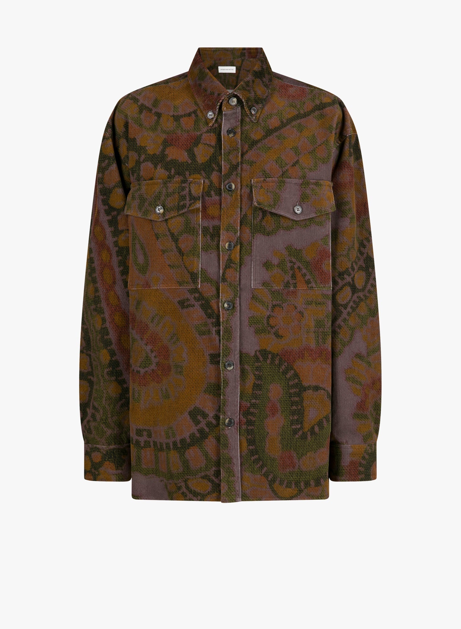 Landscape-Print Corduroy Shirt — Khaki