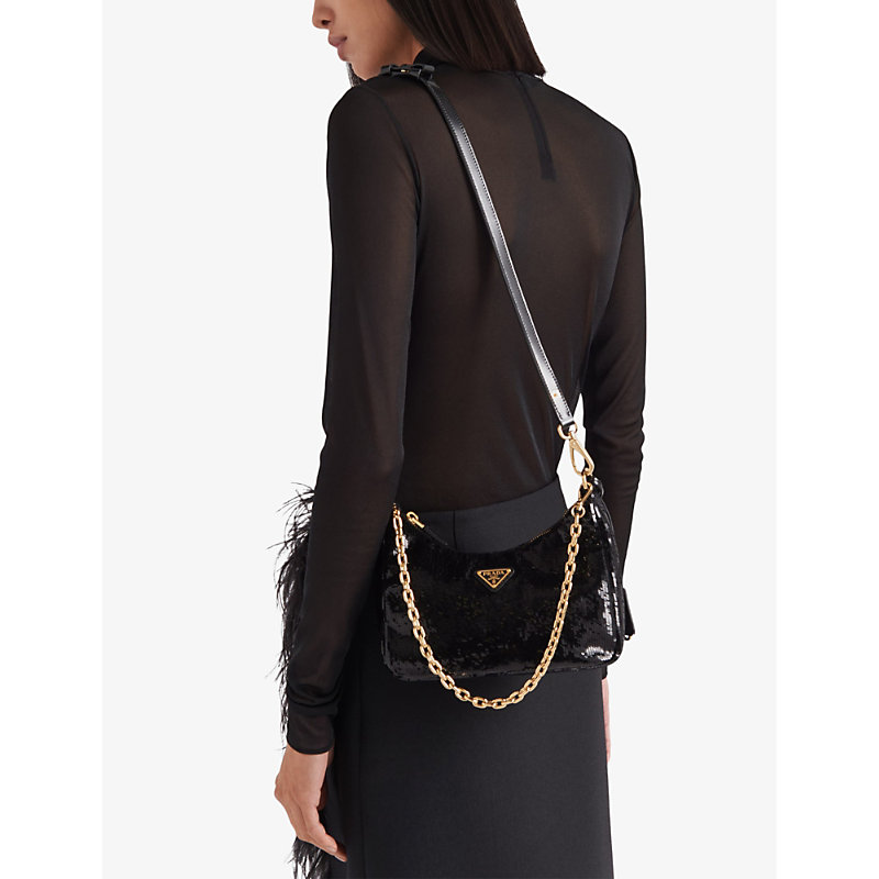 Womens Black Re-Nylon Recycled-nylon Shoulder bag 