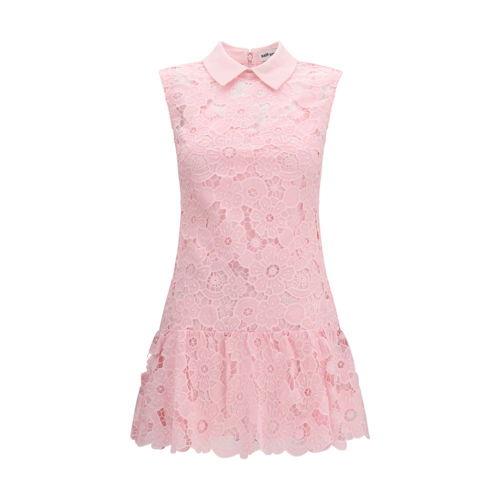 Guipure Lace Preppy Collar Dress — Pink