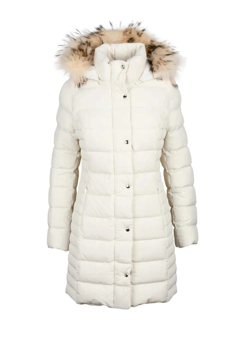 Long Down Jacket with Fur - White