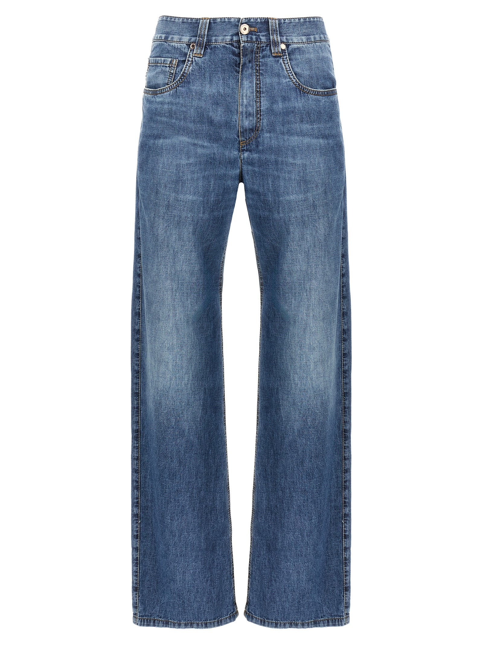 Straight-Leg Cotton Denim Jeans — Blue