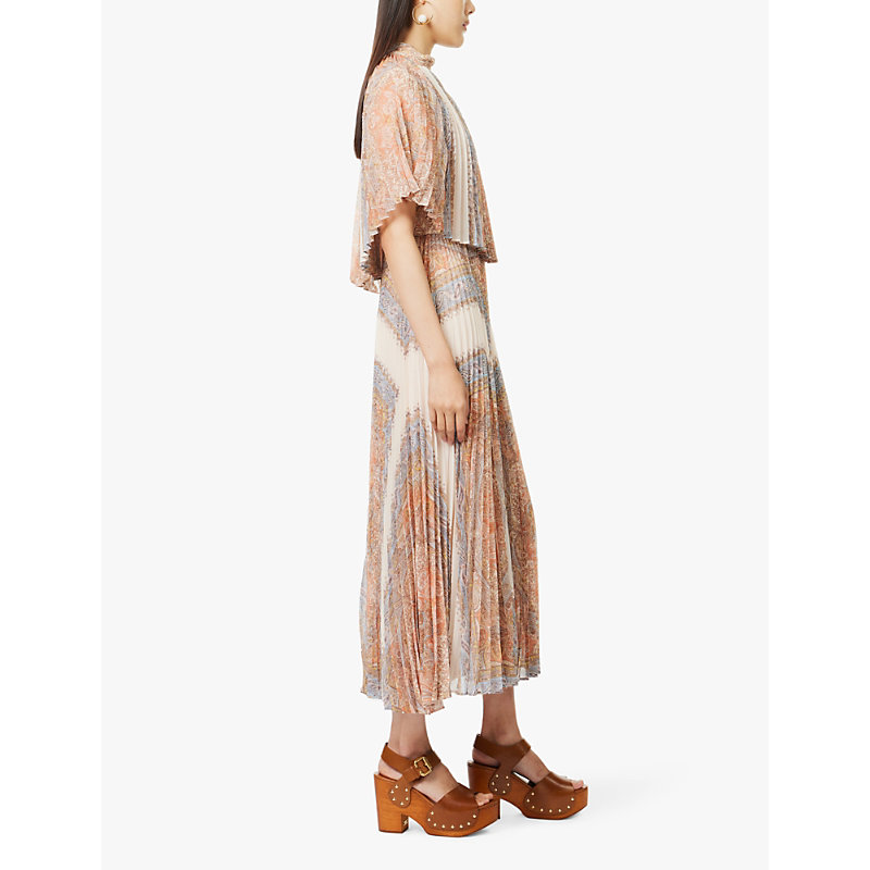 Womens Paisley Haze Sunray Paisley-print Recycled-polyester Midi Dress 