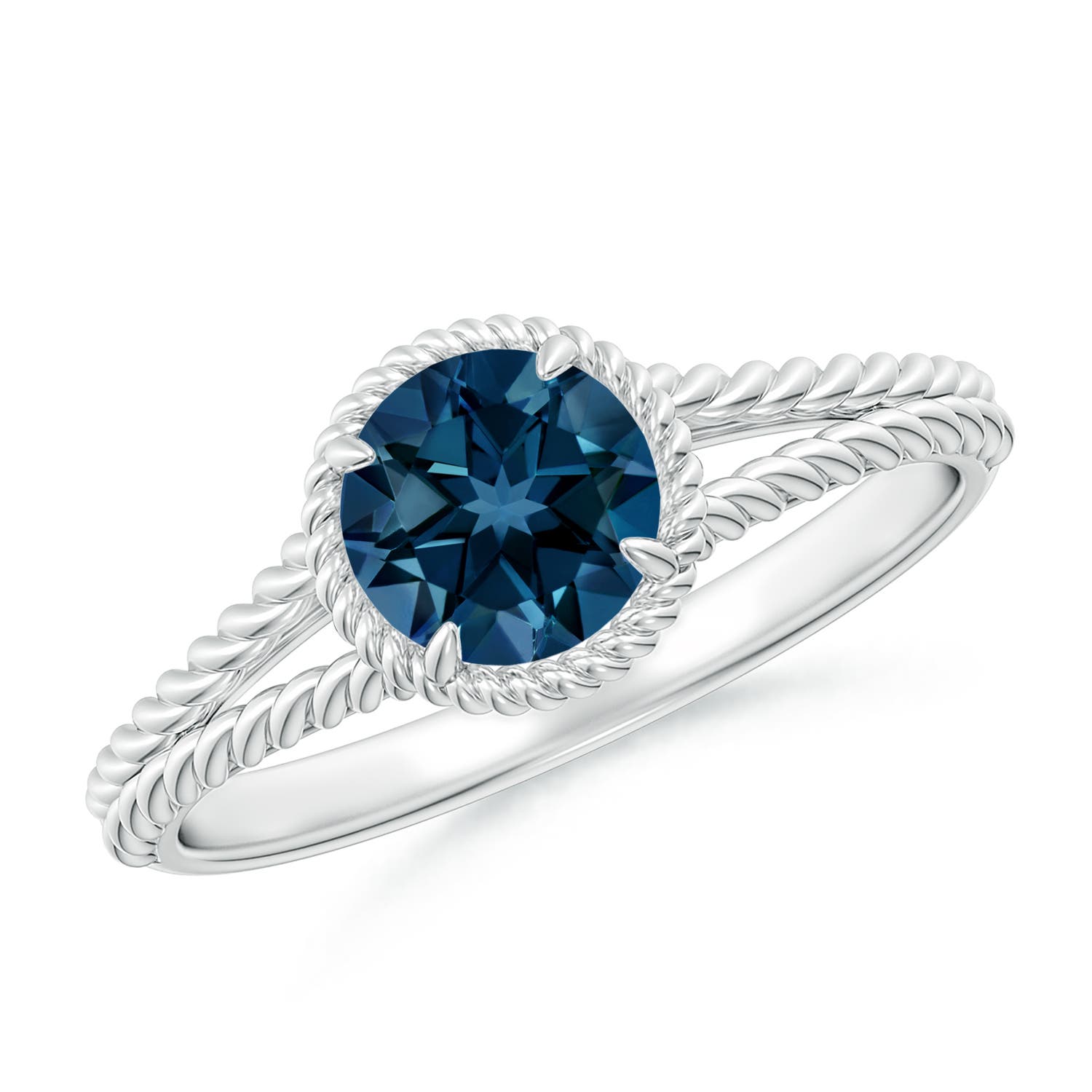 Angara 0.95 Carat London Blue Topaz Twist Rope Split Shank Ring in Platinum