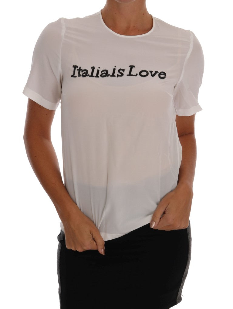 Silk Italia Is Love Sequined Blouse — White