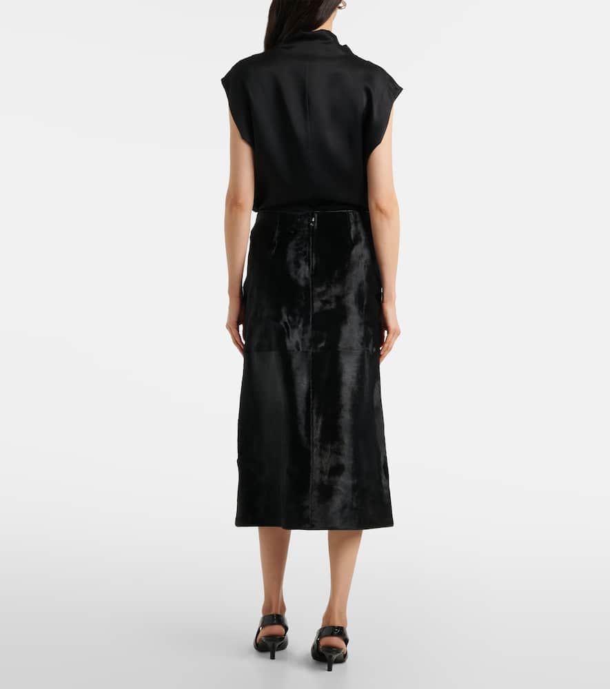 Toteme Paneled calf hair midi skirt