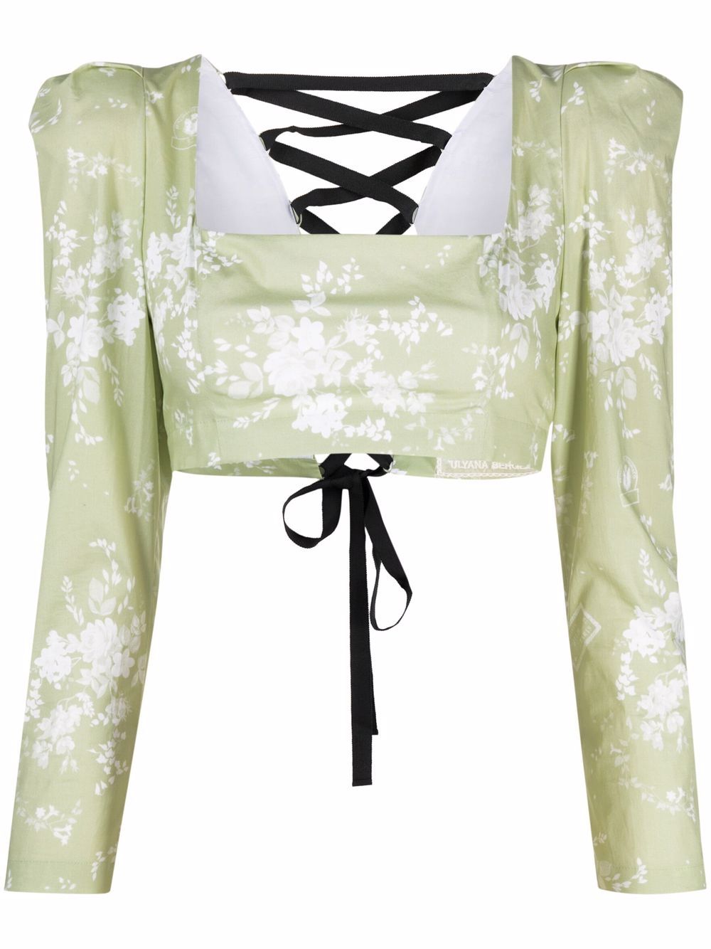 Cropped floral-print blouse - Black