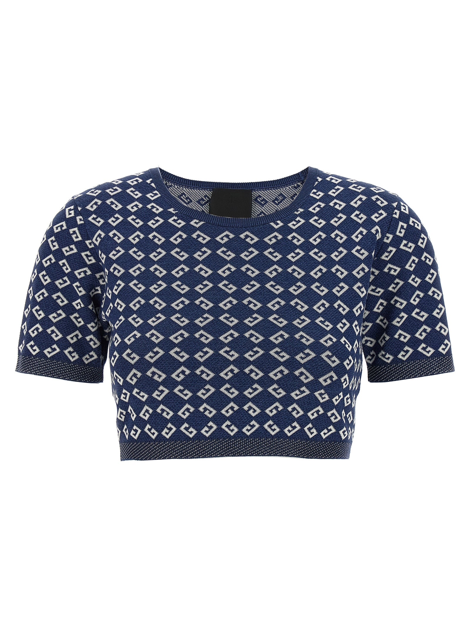 Logo-Jacquard Cropped T-Shirt — Blue