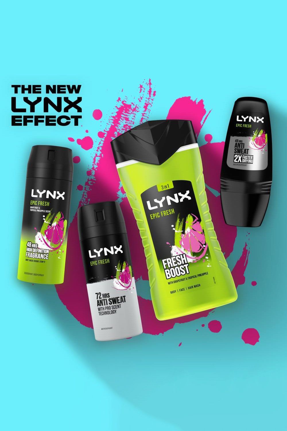 Lynx 3X Shower Gel Epic Fresh 225Ml With Manwasher 2-Sided Shower Tool In Green