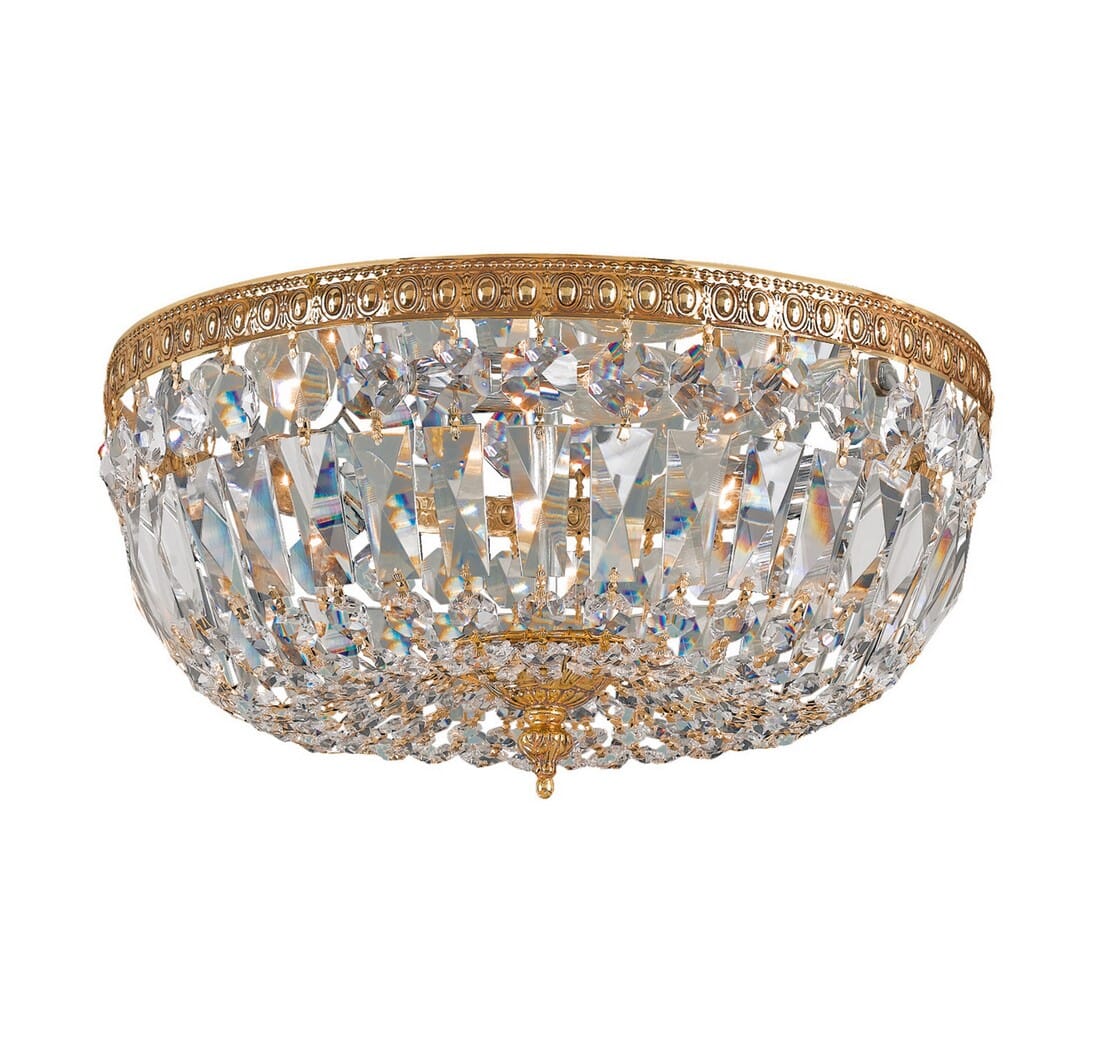 3-Light 12" Ceiling Light in Olde Brass with Clear Italian Crysta