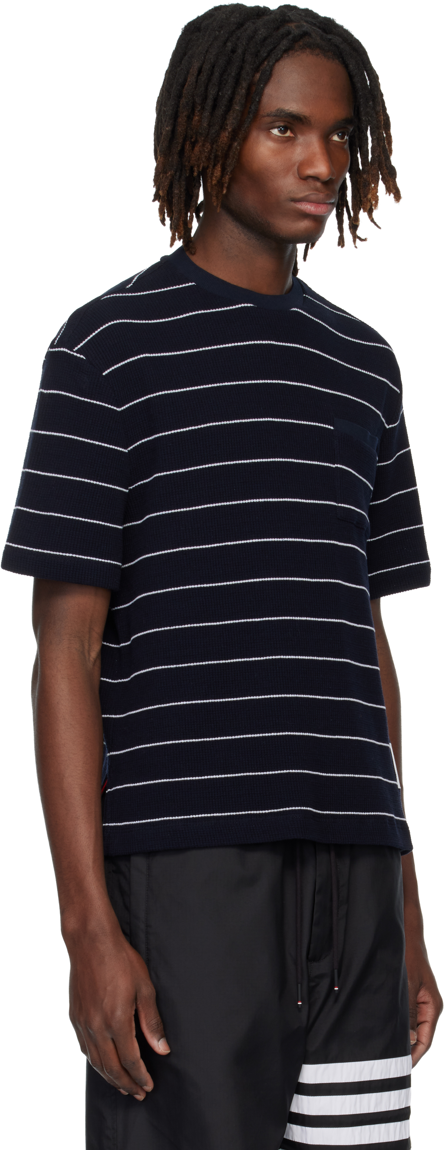 Navy Textured Stripe Waffle T-shirt