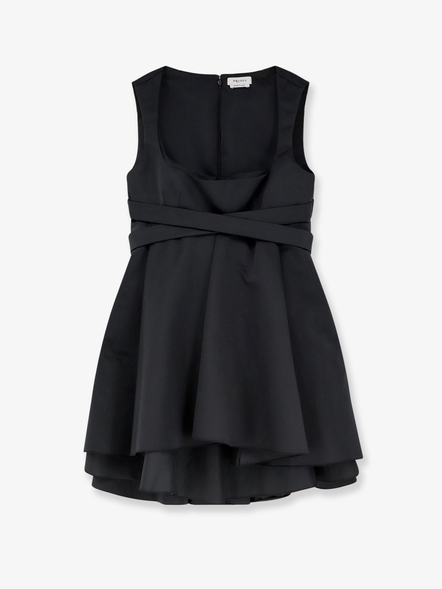 Taffeta Wrap-Waist Dress — Black