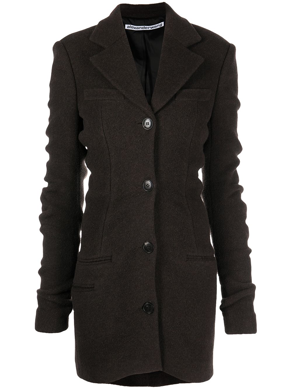 Ruched sleeve wool-blend jacket - Brown