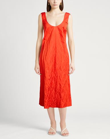 Woman Midi dress Tomato red Size 4 Viscose, Cotton, Metallic fiber