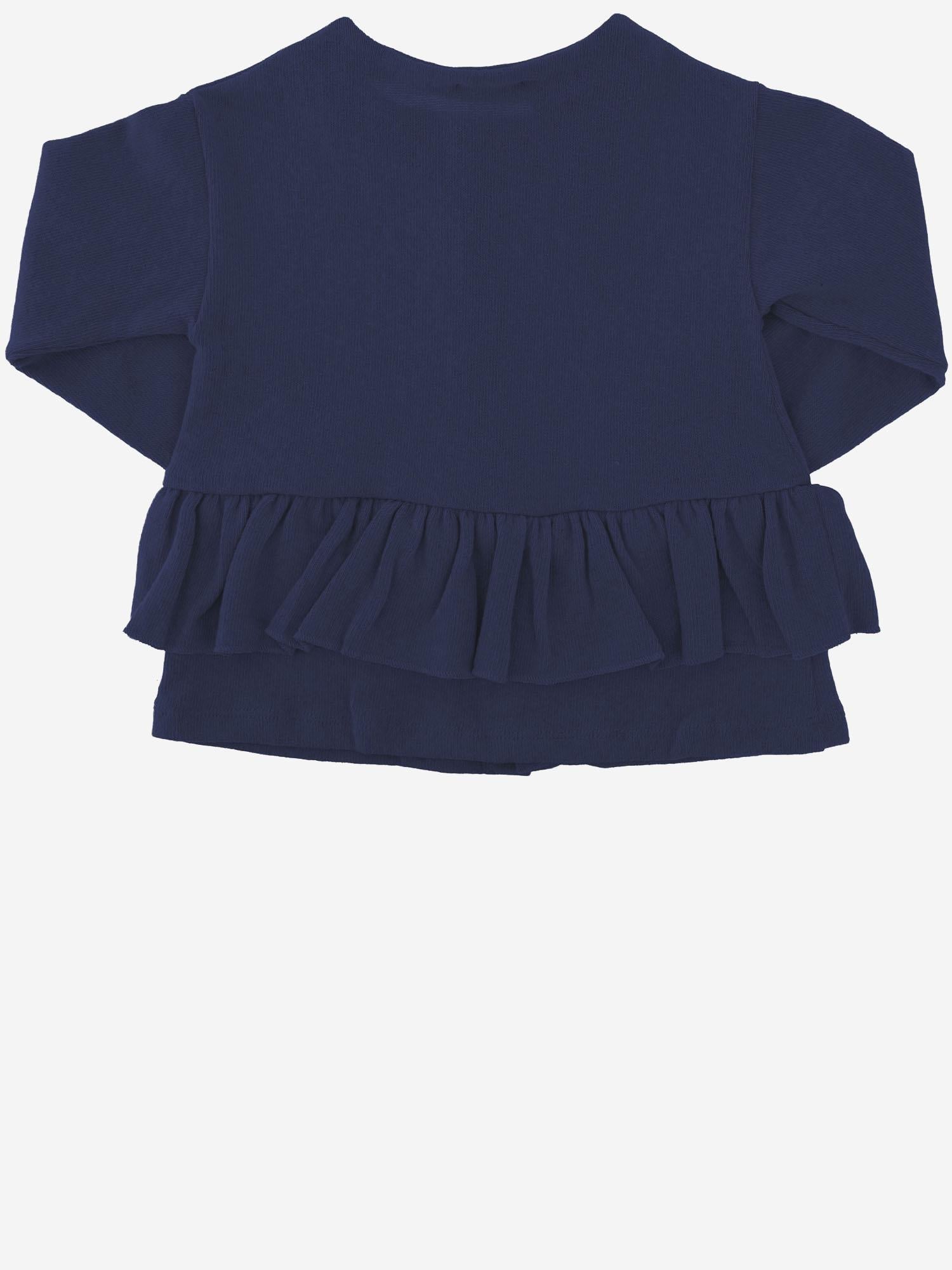 Stretch Cotton Blend with Ruffled Hem Cardigan — Navy