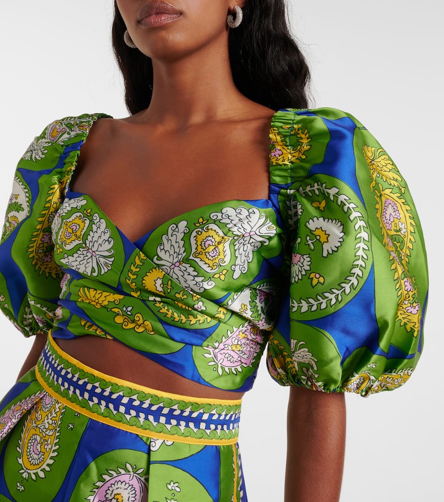 Alémais Printed balloon-sleeve cropped top