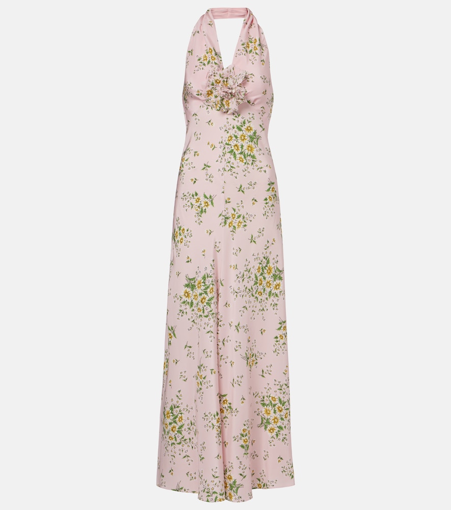 Floral-appliqué floral silk crêpe gown