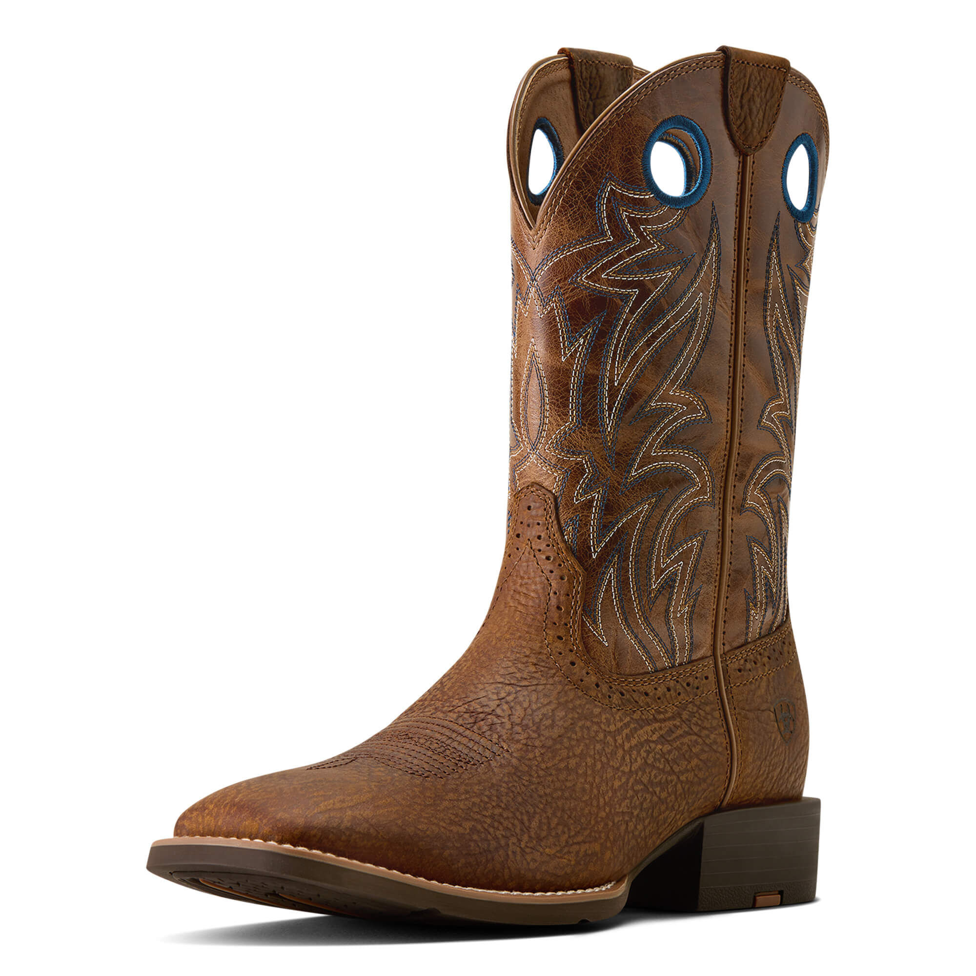Men's Sport Sidebet Wide Square Toe Western Boots in Toasted Grain Dark Tan Leather, D Medium Width, Size 7, by