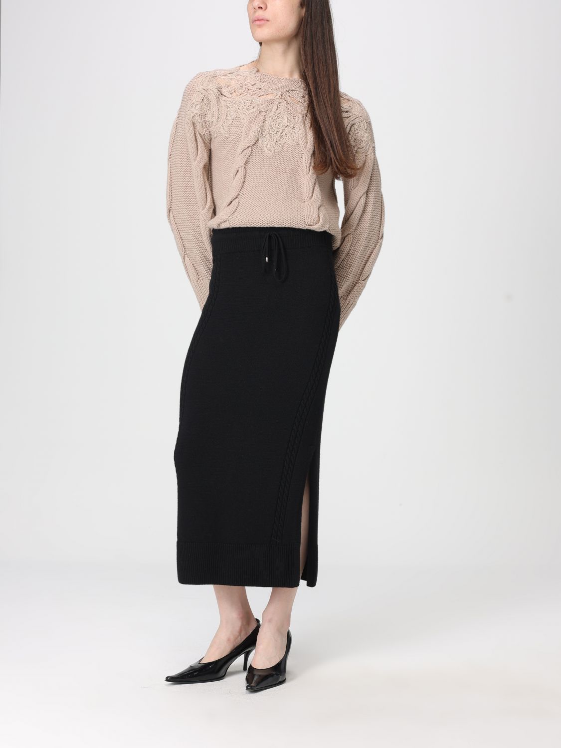 Lace-insert cable-knit sweater - Brown