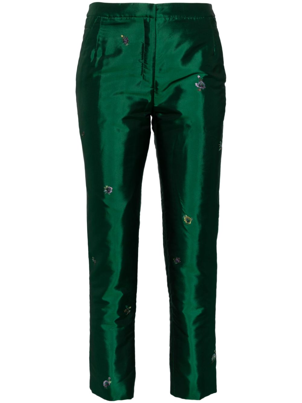 Floral embroidery straight trousers - Green
