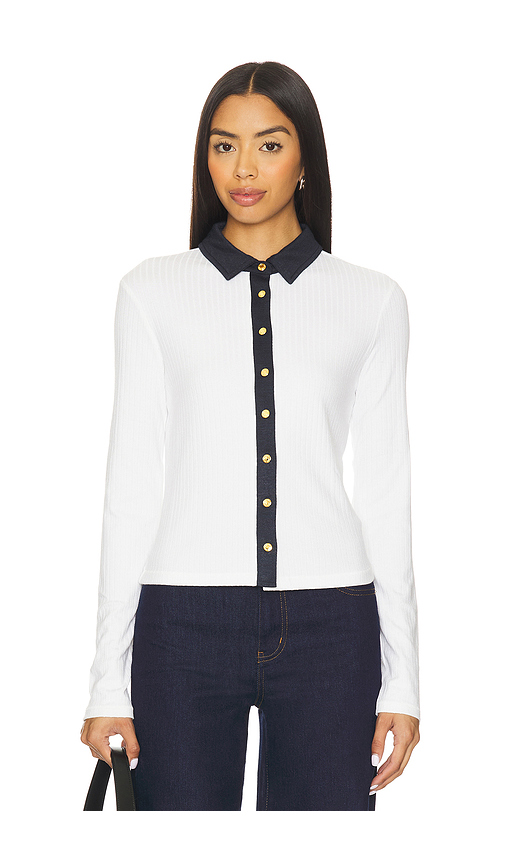 Rag & Bone The Knit Contrast Long Sleeve Polo in White. XL also in L, M, S