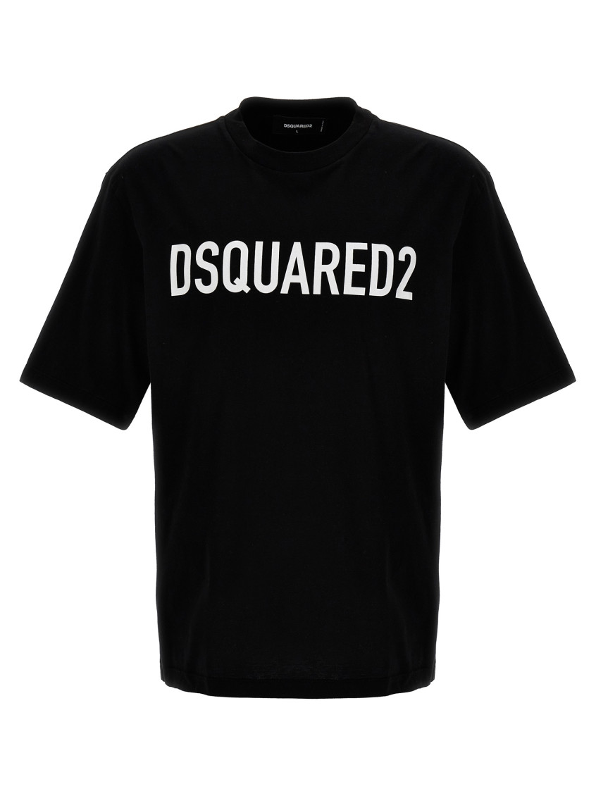 -Logo Print T Shirt Bianco/Nero-Uomo