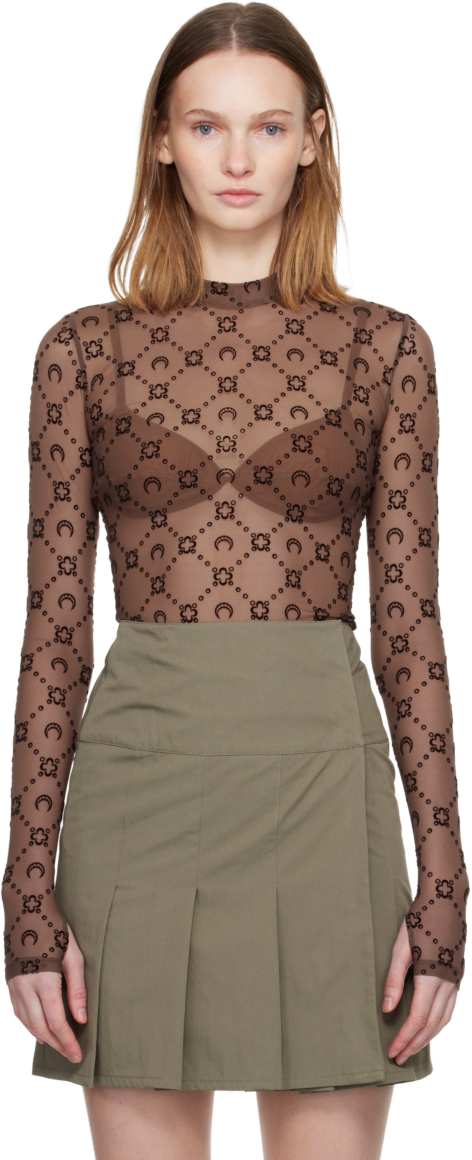SSENSE Exclusive Brown Moonogram Flock LS Highneck Top