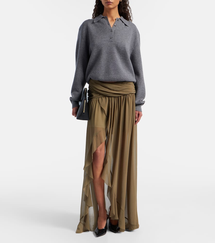 Asymmetric draped maxi skirt