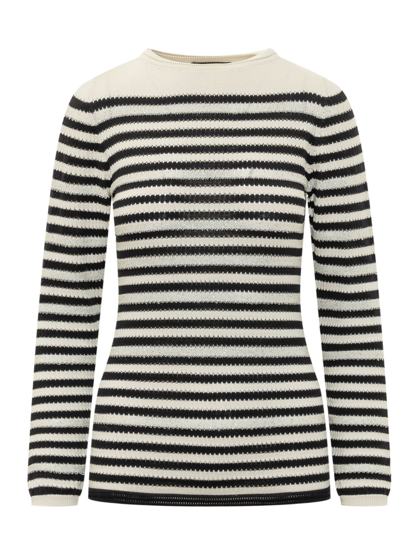 Cream Stripes Crew Neck Sweater