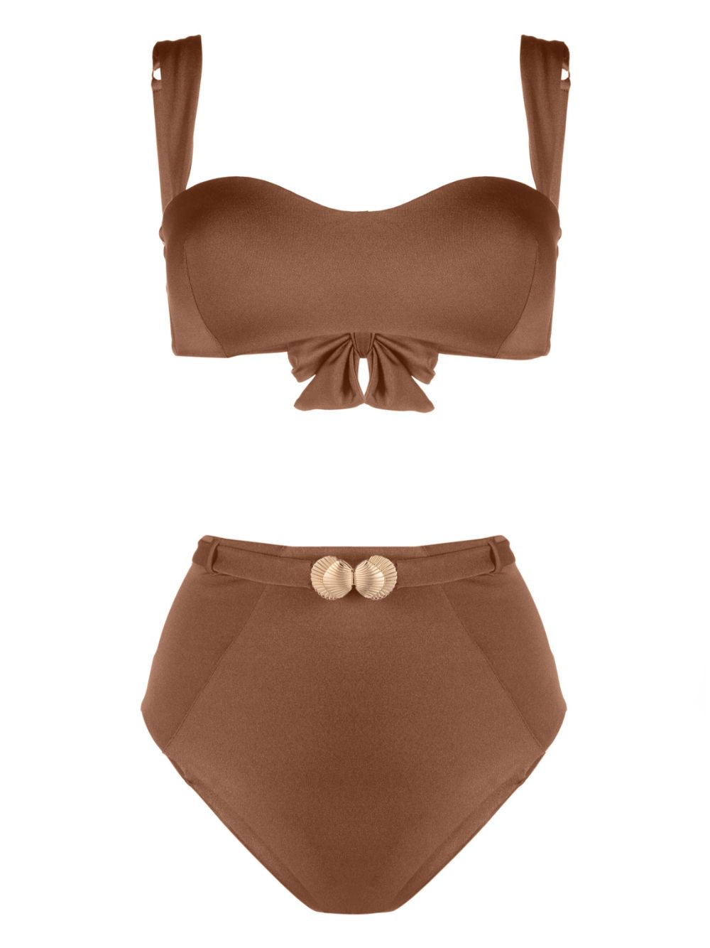 Seashell-motif bandeau bikini set - Brown