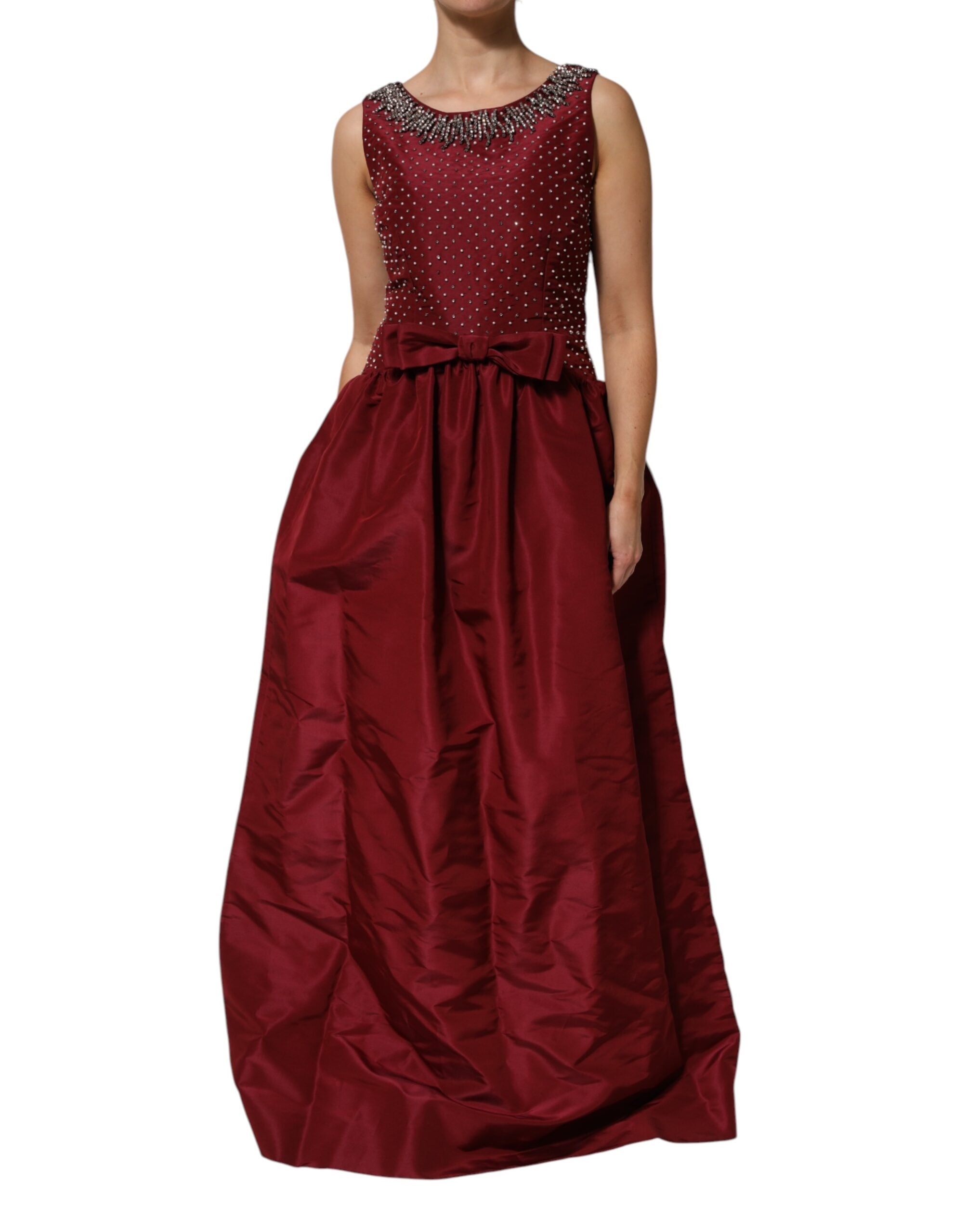 Beaded Silk Evening Gown — Red