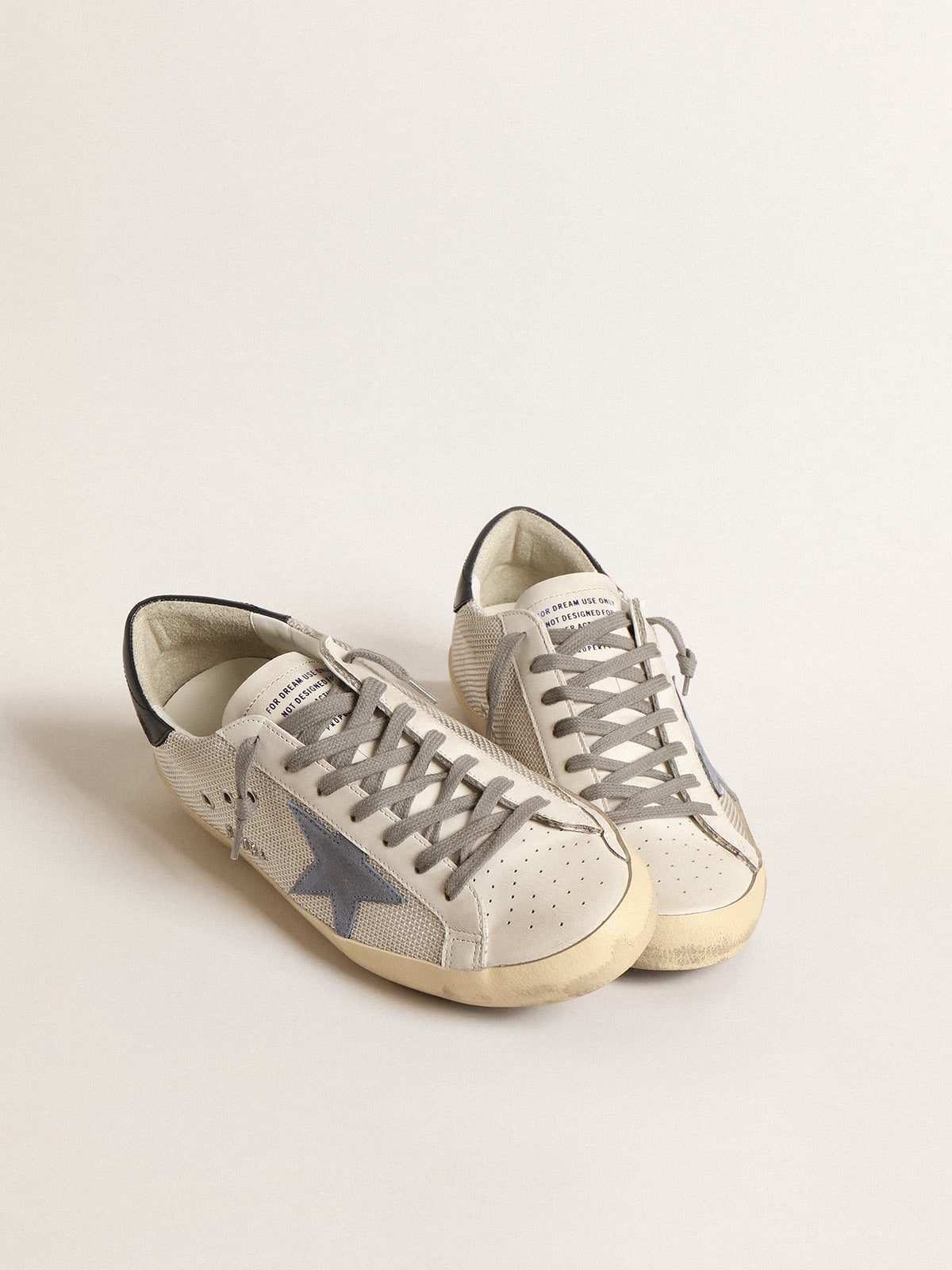 Golden Goose - Super-star In Pale Silver Mesh With Light Blue Suede Star, Man