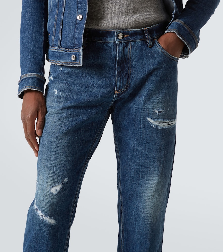 Distressed straight jeans