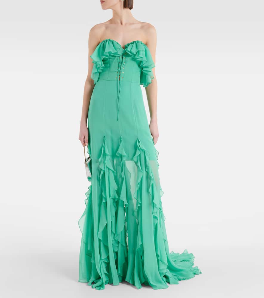 Off-shoulder corset silk gown