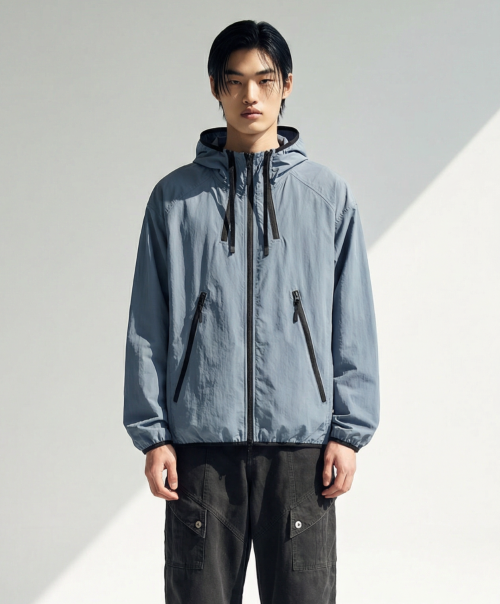 Three-Way Hooded Zip-Up Wind Jacket_Black