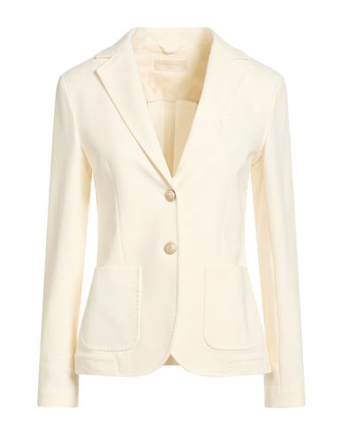Woman Blazer Cream Size 6 Cotton, Lycra