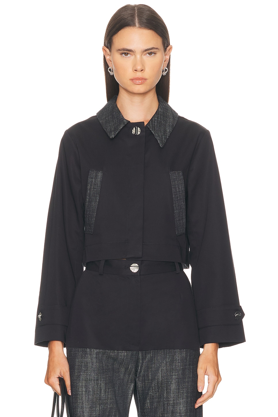 MATTHEW BRUCH Cropped Barn Jacket in Black Cotton Twill - Black. L also in