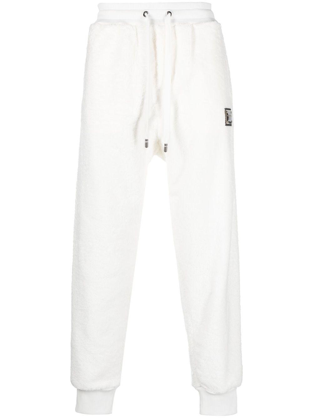 Gold-tone logo cotton track pants - White