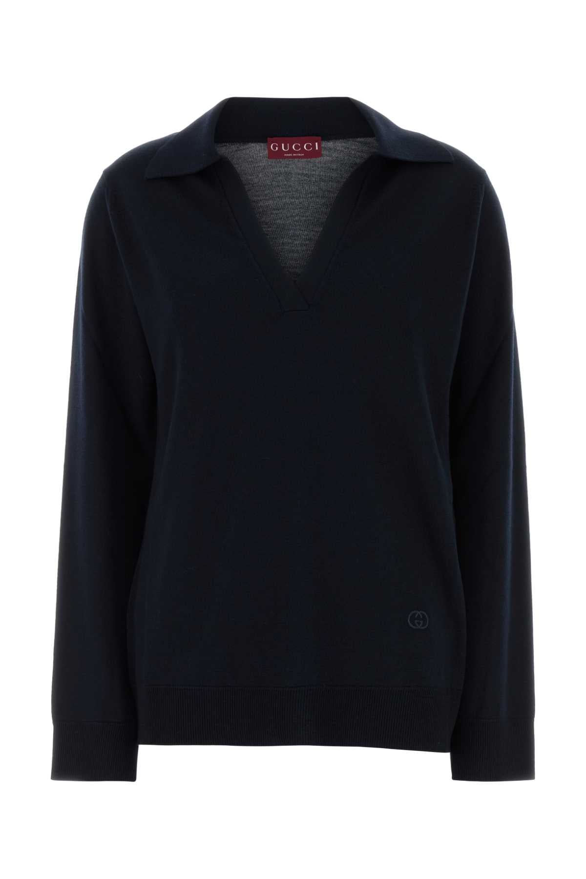 Wool Oversize Polo Sweater — Navy