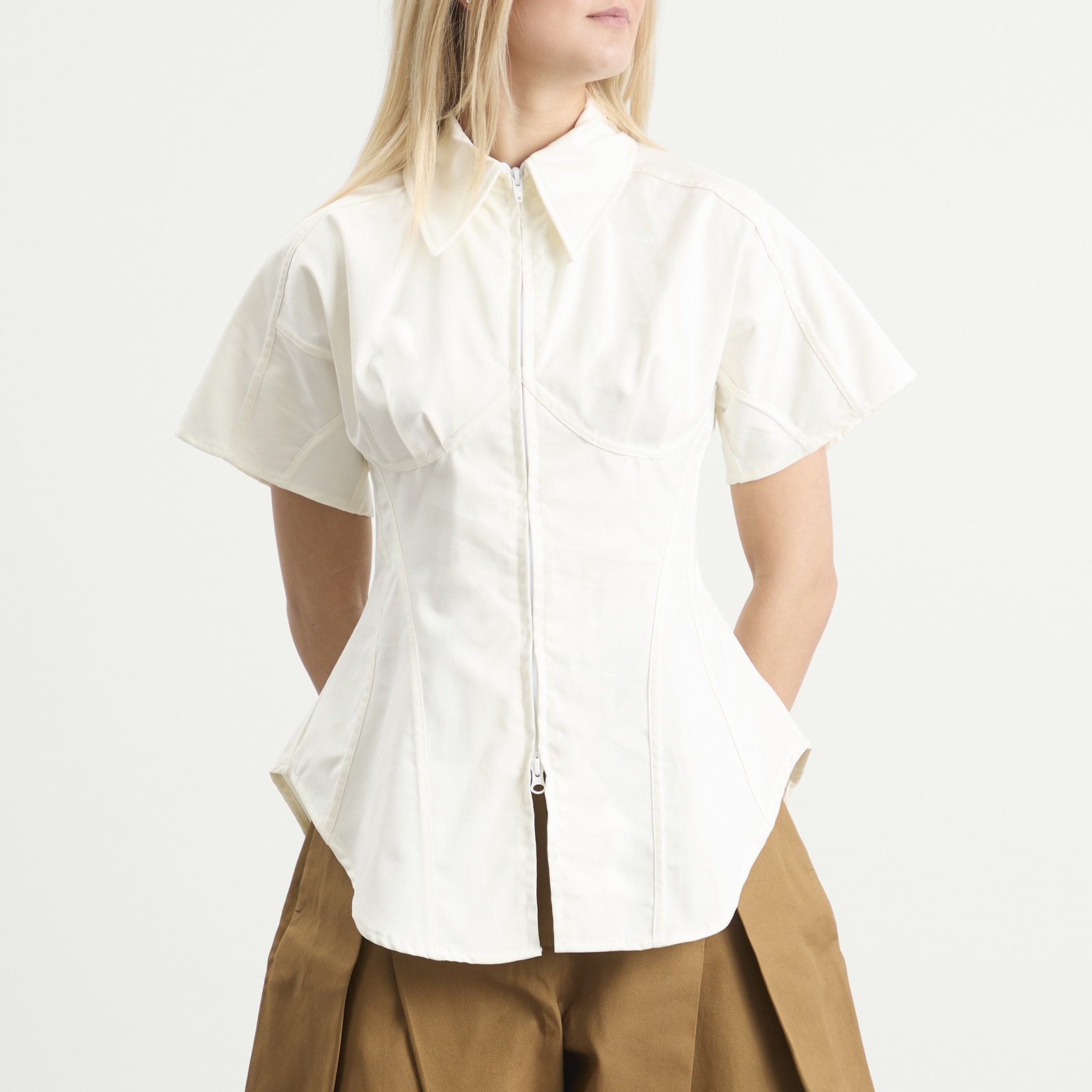 Women's Panelled Contoured Bustier Blouse White