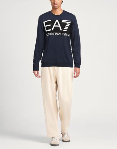 Ea7 Man Sweatshirt Navy Size 3XL Cotton, Elastane